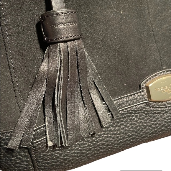 Tignanello Roebling Shopper Black Suede and Pebble Leather Satchel Bag - Picture 8 of 13